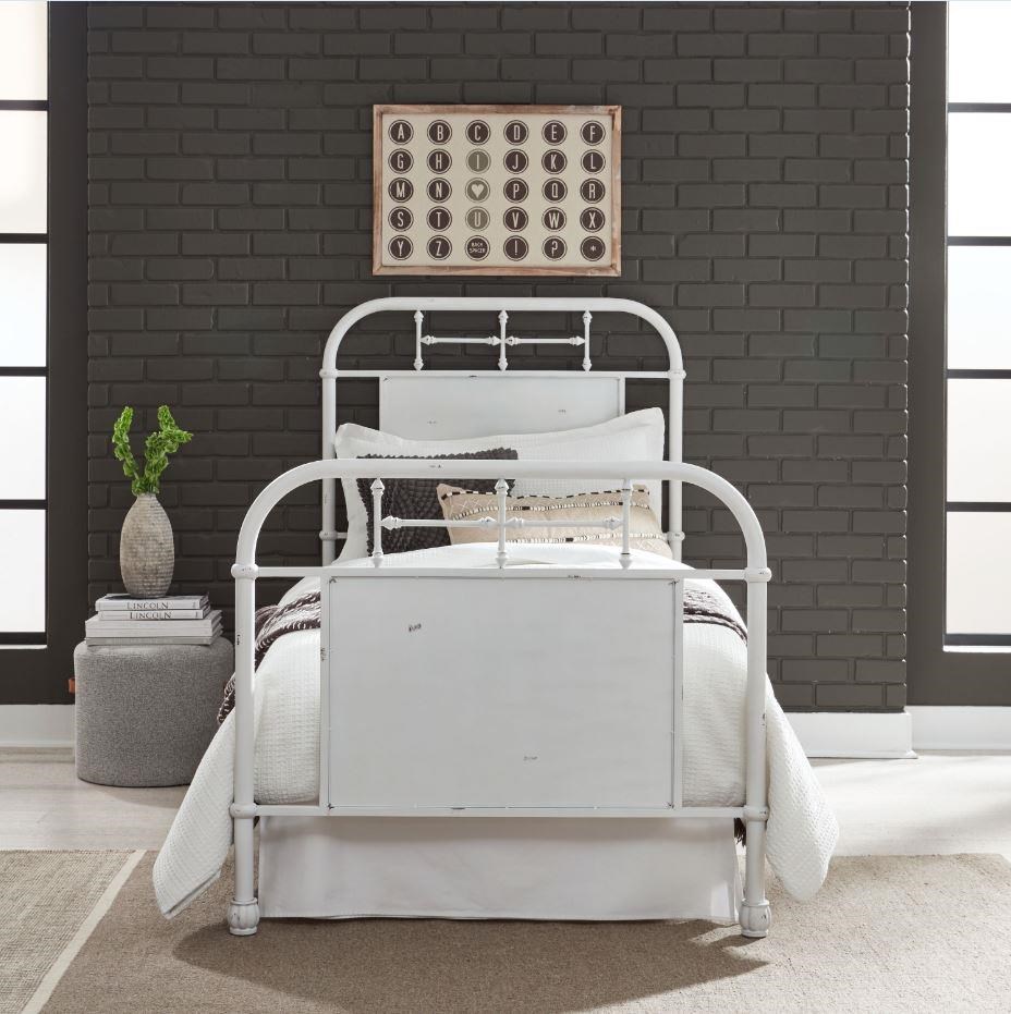 Metal twin bed shop frame with headboard